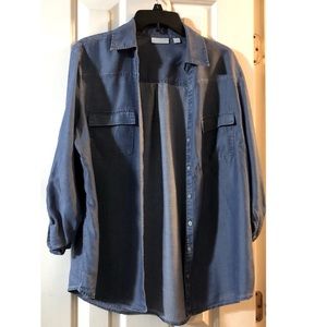 NY&CO Cambray Denim Button Down Top, Size:XL